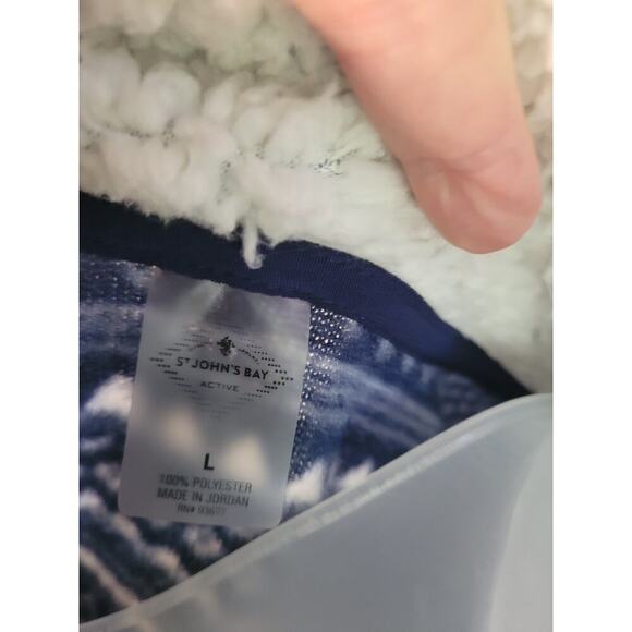 St Johns Bay Navy/Wht Fleece Neck Women Sweater Sz L - Picture 3 of 3